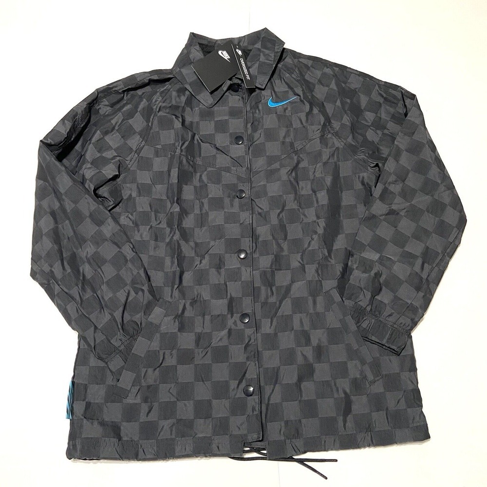 Nike Sportswear Coaches Jacket NSW Checkered Button CZ8170 Nylon Women's SMALL - Picture 2 of 9
